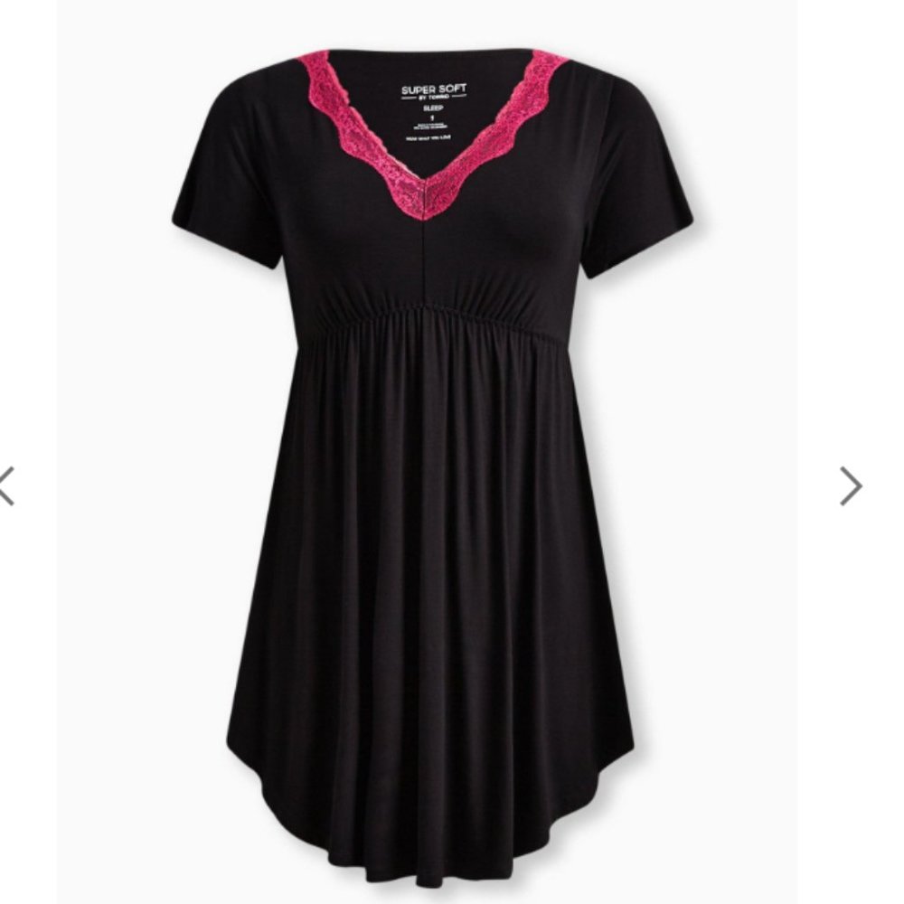 Torrid Super Soft Lace Trim Sleep Babydoll Gown Black and Pink 2
